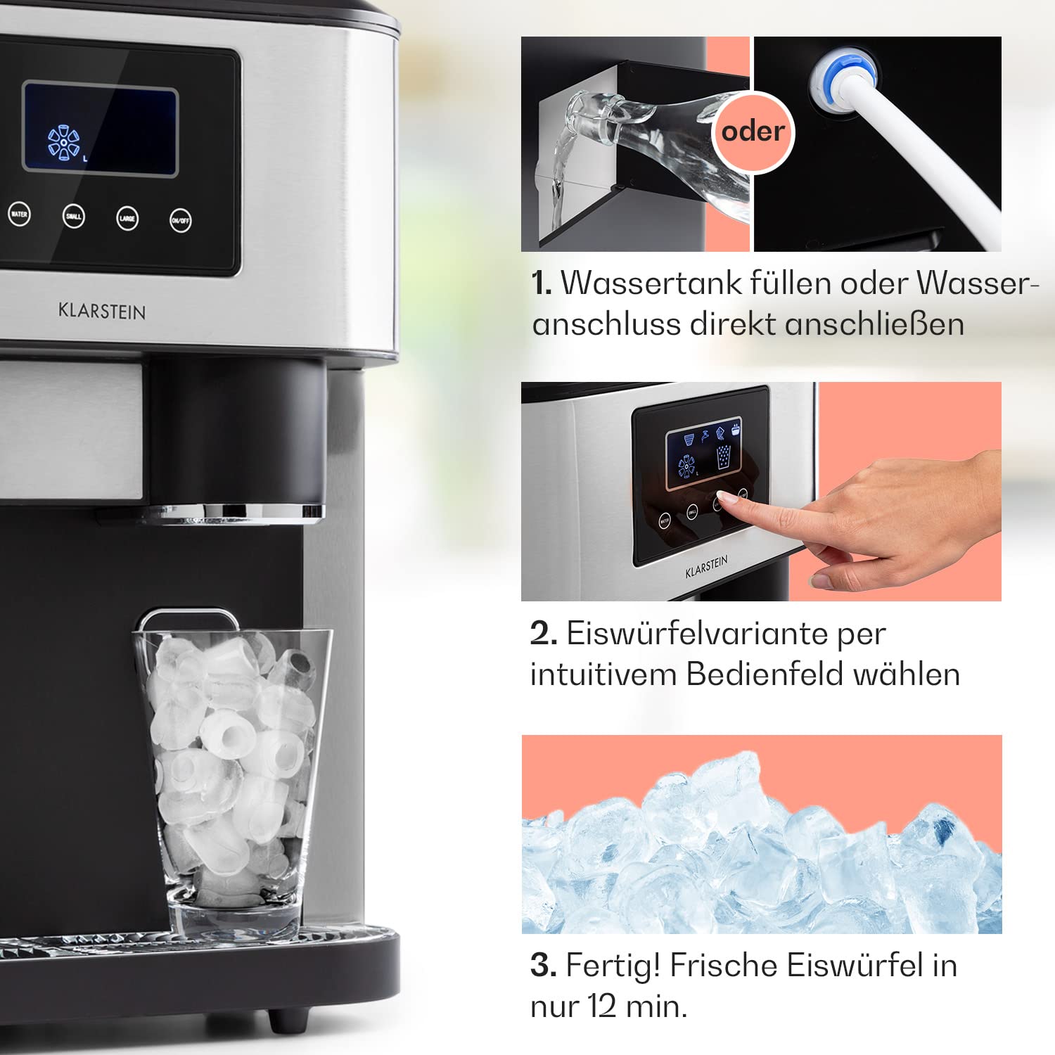 Klarstein Eiswürfelmaschine Klein, Crushed Ice Maschine & Ice Cube Maker
