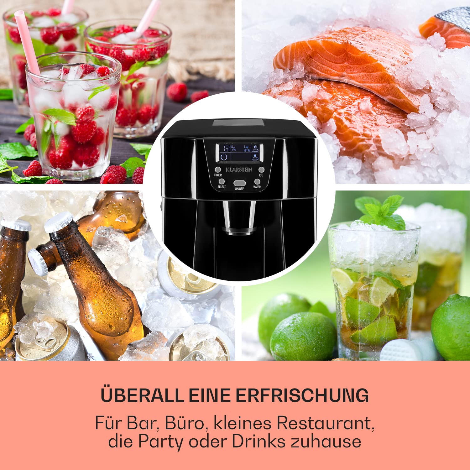 Klarstein Eiswürfelmaschine Klein, Ice Cube Maker, Schneller Eiswürfelbereiter